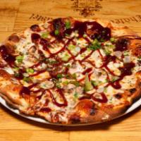 Barbecue Chicken Pizza · BBQ sauce, caramelized onions, smoked Gouda, mozzarella, scallions.