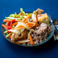 Escovitch Fish Full Meal · Red Snapper Fish or King Fish (Seasonal) 

Escovitch fish served with rice and peas and stea...