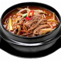 Yuk Gae Jang · Spicy and Hot Shredded Beef Soup.
Comes with Rice and Sides.