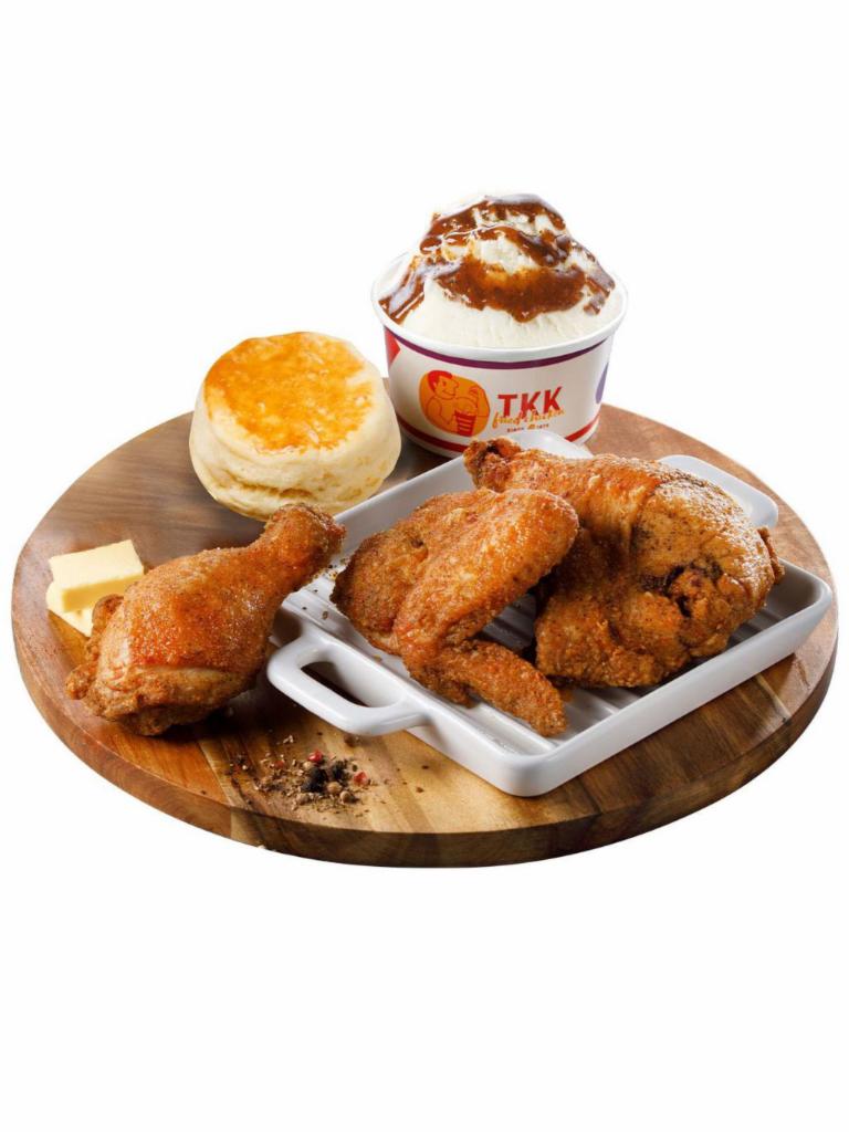 3pc Chicken · 3 pieces chicken (original, crispy mild, crispy spicy) + reg classic side + biscuit.
