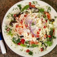 Specialty Salad · Mixed greens, roasted peppers, olives, artichoke hearts, tomato, mozzarella and red onion.