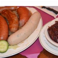 Wurst Teller Mit Allem Drum Und Dran · A sample platter of 5 of the above wurst (chef’s choice), served with mashed potatoes, sauer...