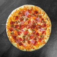 Meatlovers Pizza · Tomato sauce, mozzarella, pepperoni, Italian sausage, bacon, ham.