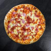 Hawaiian Pizza · Tomato sauce, mozzarella, bacon, ham, pineapple.