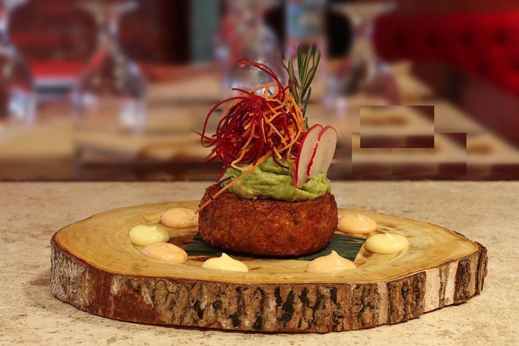 Yucca & Crab Cake · Yucca crusted crab meat, avocado and honey mustard sauce.