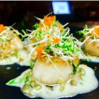 Seared Scallop... · With lemon, capers and butter cream sauce, topped with alfalfa sprouts and tobiko. Any add o...