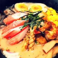 N11. Seafood Ramen · Shrimp, kani, squid and scallop.