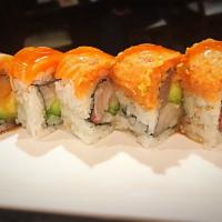 R32. Monster Roll · Yellowtail, avocado inside, topped with fresh salmon, spicy tuna and special sauce. Spicy. R...