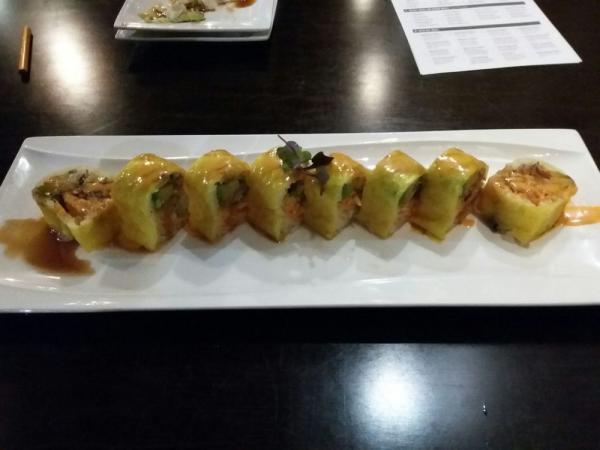 R52. Crabby Day Roll · Tempura soft shell crab, spicy kani, avocado, jalapeno inside, wrapped with soybean paper and special sauce. Spicy. Cooked.