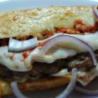 Italian Sausage Sandwich · Tomato sauce, Italian sausage, onions, and mozzarella. With French roll.