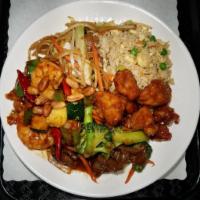 3 Item Combo Plate · Fried rice and chow mein, 3 choice of an entrees.