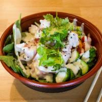 5. Wasabi Ahi Tuna Bowl · 2 scoops of tuna, spinach, cucumber, cherry tomato, edamame, masago, cilantro, in wasabi aio...