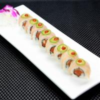 In and Out Albacore Roll · 8 pieces. Albacore Spicy albacore, cucumber topped with seared albacore, jalapeno, garlic sa...