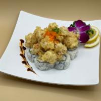 Popcorn Crawfish Roll · 8 pieces california roll topped with deep-fried crawfish.