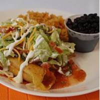 Enchiladas · 2 corn tortillas filled with chicken or beef, covered with enchilada sauce, and shredded che...