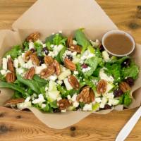 Cranberry Pecan Salad · Mixed baby greens, cranberries, pecans, green apple and feta cheese served with balsamic vin...