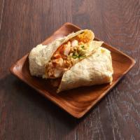 Shrimp Burritp · Savory burrito with, rice , lettuce pico de gallo and shrimp