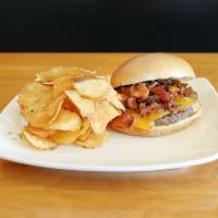 Bourbon Bacon Jam Burger · Bacon jam, with melted cheddar cheese. Bacon jam made with smoked bacon, real maple syrup, c...