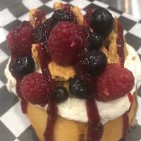 Berry Cheesecake · Cream cheese frosting with fresh raspberries, blueberries, graham cookies, and raspberry jam...