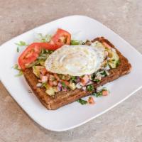 Avocado Toast · Includes fresh sliced avocado with Pico DE Gallo on Whole Wheat Toast