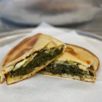 Spinach Pie with Cheese · Spinach pie (seasoned spinach w/black olives) & cheese ONLY.