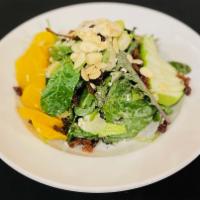 Market Orchard Salad · Mixed greens, green apples, sliced almonds, raisins and goat cheese tossed in a citrus vinai...