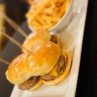 3 Cheeseburger Slider · USDA beef, cheddar, mustard and pickles.