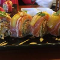 Owen Special Roll · In: unagi, hamachi and avocado. Out: spicy tuna, hamachi, salmon, jalapeno tobiko with sweet...