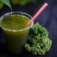 Green Bliss Juice · Organic apple juice, a sprinkle of high nutritious spirulina and moringa, fresh kale, mint l...