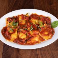 Ravioli Pasta · Jumbo cheese ravioli and fresh basil with your choice of sauce.