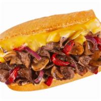 #35 Cheese Steak Melt · Over a 1/4 pound of warm, tender steak or all-natural, rotisserie-style chicken combined wit...