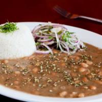 Rice N' Beans · Refried style Peruvian beans served with garlic Jasmine rice and Salsa Criolla onions.