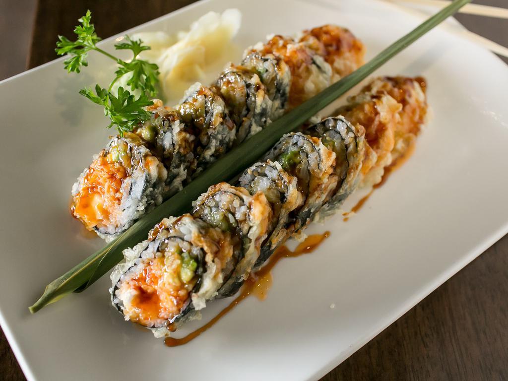 Creamy Crab Roll · Spicy crab, cream cheese and avocado, lightly fried with special sauce.