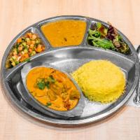 Madras Chicken Curry Meal · Meal includes Rice, Daal Lentil, Chopped Pickled Salad and Green Chutney. Boneless chicken, ...