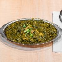 Palak Methi Gosht · Tender, grass-fed lamb, slow cooked in coarsely-chopped spinach and fenugreek. 

[Nut-Free, ...