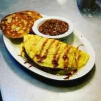House Omelette · Our 3 egg omelette stuffed with our homemade Hungarian sausage, onions, peppers, and cheddar...