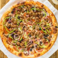 18'' Supreme Pizza · marinara sauce, mozzarella cheese, pepperoni, Italian sausage, red onions, green peppers, bl...