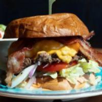 Bacon Cheeseburger · Lettuce, tomato, onion, dill pickle, divine sauce, and double American cheese, bacon. 