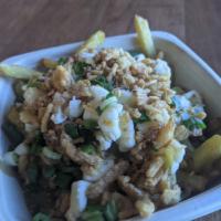 Poutine Fries · Fries, Homemade Brown Gravy, Cheese Curds, Green Onions, Crunchy Onions