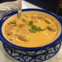 Tom Kha Soup · Coconut milk soup with mushrooms, lemongrass and galanga.