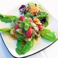 Seafood Eggplant Salad · Grilled eggplant, shrimp, cuttlefish mixed with mints, red onion, green onions and cilantro ...