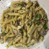 Penne Carbonara · Add chicken or sausage for an additional charge.
