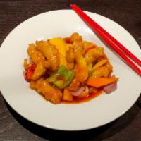 Mandarin Sweet and Sour · Mango, lychee, pineapple, bell peppers, carrots and red onions.