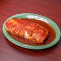 Burrito Chile Colorado · Choice of meat with rice, beans and cheese. Covered in our bracing Colorado sauce.