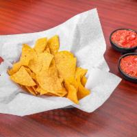 Chips & Salsa · Small box with chips and salsa.