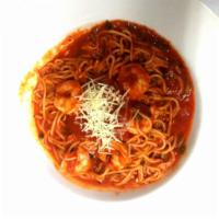 Shrimp Fra Diavolo · Spicy. Imported spaghetti served with shrimp sauteed in garlic, olive oil, crushed red peppe...