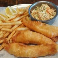 3 Piece Fish and Chips · Hot dish consisting of fried fish in batter, served with chips (French fries or wedges). Cho...