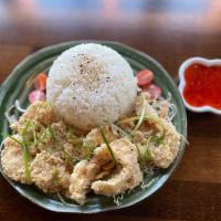 Fish Katsu Don · Crispy fish katsu on top of hot rice with house special sweet chili sauce.