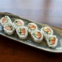 Salmon Roll · Salmon, avocado, cucumber, sushi rice, nori, sesame seed.