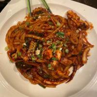 Ojingo Bokkeum · Stir-fried squid with house spicy sauce and noodle.